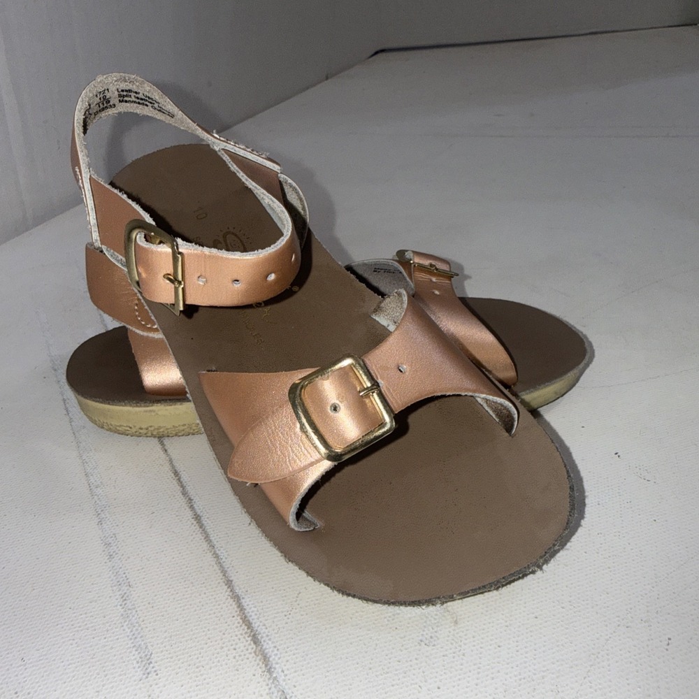 Sun San Surfer Saltwater Girls Rose Gold Leather Classic Preppy Kids Sandals 10